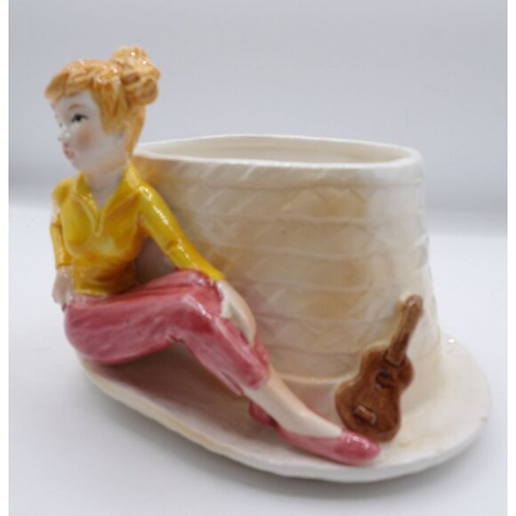 Relpo Planter MCM Teenage Girl w ponytail & guitar Hat shape Made in Japan - Picture 2 of 5